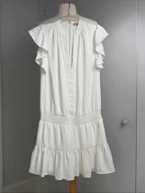 Amanda Uprichard White Ruffle Sleeve Tiered Mini Dress Small